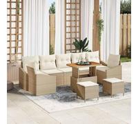 GeenYuu Ensemble de canapé de jardin avec coussins et espace de rangement, 10 pièces, en polyrotin, beige, résistant aux intempéries, pour balcon, terrasse, véranda, modulaire, peu encombrant, avec