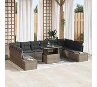 GeenYuu Ensemble de canapé de jardin avec coussins et espace de rangement, 11 pièces, en polyrotin, gris, modulaire, avec table réglable en hauteur, pour jardin, terrasse, balcon, salon, salle à
