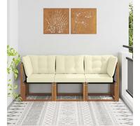 GeenYuu Ensemble de canapé de jardin d'extérieur avec 3 pièces, canapé central et d'angle en bois d'acacia avec coussin rembourré, module de salon résistant aux intempéries pour balcon, terrasse et