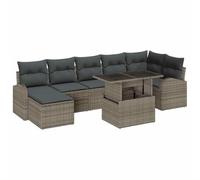 GeenYuu Ensemble de canapé de jardin en polyrotin gris avec coussins, modulaire, résistant aux intempéries, compartiments de rangement, table réglable en hauteur, salon d'extérieur pour balcon