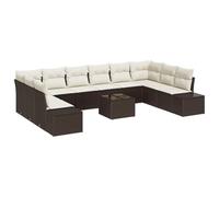 GeenYuu Ensemble de canapé de jardin en polyrotin marron crème 10 pièces avec coussins, résistant aux intempéries, canapé d'angle modulaire pour balcon, terrasse, jardin d'hiver, véranda