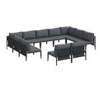 GeenYuu Ensemble de canapé de jardin noir en acier revêtu par pulvérisation, 11 places, avec coussins, résistant aux intempéries, salon, balcon, terrasse, ensemble de meubles de jardin, moderne