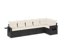 GeenYuu Ensemble de canapés de jardin 6 pièces avec coussins noirs en rotin synthétique résistant aux intempéries pour terrasse, balcon, salon modulaire avec table d'appoint et housse amovible
