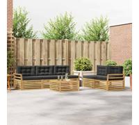 GeenYuu Ensemble de canapés d'extérieur 6 pièces en Bois d'acacia Massif Blanc et Anthracite modulable avec Coussins Confortables pour Jardin terrasse Salon séjour
