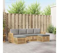 GeenYuu Ensemble de canapés d'extérieur modulable 6 pièces en Bois d'acacia Massif Blanc et Gris Clair pour Jardin terrasse, mobilier Salon séjour Durable et Facile à Entretenir