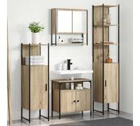 GeenYuu Ensemble de meubles de salle de bain 4 pièces en chêne Sonoma avec armoire à miroir, meuble sous lavabo, armoire haute et étagère pour salle de bain, WC et chambre d'amis, montage mural