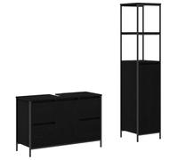 GeenYuu Ensemble de meubles de salle de bain avec tiroirs aspect chêne noir, 2 pièces, meuble de lavabo et armoire de salle de bain avec étagère, espace de rangement, porte et tiroir