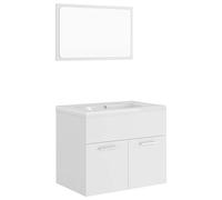 GeenYuu Ensemble de meubles de salle de bain blanc en bois avec meuble sous lavabo, lavabo encastré en céramique et miroir, 60 x 38,5 x 46 cm, peu encombrant, pour salle de bain, buanderie, chambre