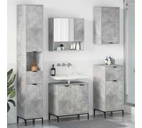 GeenYuu Ensemble de meubles de salle de bain en béton gris en bois et métal avec 6 portes, meuble sous lavabo, armoire de salle de bain, armoire haute et armoire murale pour un espace de rangement