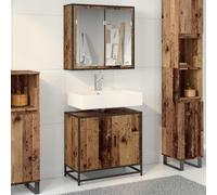 GeenYuu Ensemble de meubles de salle de bain en bois vieilli avec meuble sous lavabo, armoire à miroir, étagère peu encombrante pour invités WC et salle de bain espace de rangement, kit complet