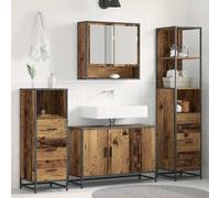 GeenYuu Ensemble de meubles de salle de bain en bois vieilli avec meuble sous lavabo, armoire à miroir, armoire haute, tiroirs, étagère pour montage mural peu encombrant et espace de rangement optimal