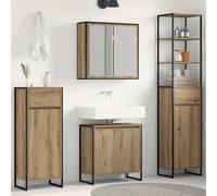 GeenYuu Ensemble de meubles de salle de bain en chêne Artisan avec tiroirs, matériau en bois, cadre en acier, 6 portes, 12 étagères, miroir plat, montage mural pour salle de bain, WC d'invités, meuble