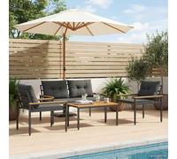 GeenYuu Ensemble de Meubles d'extérieur 4 pcs Gris foncé polyrotin avec Table en Bois d'acacia, Coussins Amovibles, Cadre Acier Enduit Poudre, Pieds Ajustables pour Jardin terrasse Balcon Patio