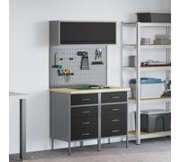 GeenYuu Ensemble de placards de travail avec tiroir, rangement outil atelier garage quincaillerie, armoire casier bac tiroir, acier bois noir 5 pcs 100 x 55 x 200 cm, 8 tiroirs 4 étagères, 340 kg