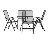 GeenYuu Ensemble de salle à manger de jardin, 5 pièces, anthracite, grille extensible en métal avec revêtement en poudre, 80 x 80 x 72,5 cm, table de jardin, 4 chaises pliantes, dossier réglable