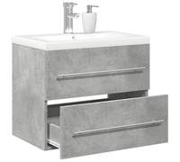 GeenYuu Ensemble Meuble lavabo Salle Bain Gris béton 2 pcs Armoire avec Vasque céramique Rangement Mural sous évier Espace organisé Toilette Moderne
