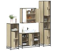 GeenYuu Ensemble Meuble Salle de Bain 4 pcs chêne Sonoma Bois d'ingénierie métal avec Armoire Miroir Colonne lavabo Rangement Mural pour Organiser Serviettes cosmétiques et Pharmacie