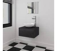 GeenYuu Ensemble Meuble Salle de Bain Trois pièces Noir avec lavabo Vasque en céramique Miroir Mural Rangement Compact pour Salle de Bains Moderne avec Armoire et Accessoires de Montage