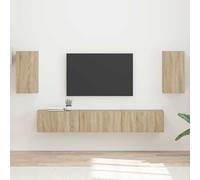 GeenYuu Ensemble Meuble TV 5 pièces Chêne Sonoma Bois d'ingénierie avec armoires murales et étagères, Support Rangement télévision pour Salon séjour multimédia Design Moderne Industriel Suspendu