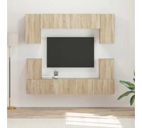 GeenYuu Ensemble Meuble TV 5 pièces Chêne Sonoma Bois d'ingénierie avec Portes et étagère, Rangement Salon Multimedia, Design Moderne Fonctionnel, Support Console et Banc Mural Suspendu