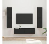 GeenYuu Ensemble Meuble TV 6 pcs Noir Bois d'ingénierie avec étagères tiroirs Portes coulissantes éclairage LED pour Salon séjour Bureau Rangement multimédia Design Moderne Industriel