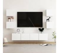 GeenYuu Ensemble Meuble TV 6 pièces Blanc Bois d'ingénierie Suspendu Mural Design Moderne Industriel avec tiroir Porte Niche pour Rangement Salon séjour Multimedia Audio vidéo