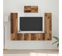 GeenYuu Ensemble Meuble TV 7 pièces Bois Ancien en Bois d'ingénierie avec étagères, Portes à charnières et Rangement Mural pour Salon séjour Multimedia Design Moderne Industriel