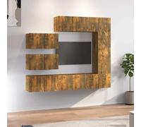 GeenYuu Ensemble Meuble TV 8 pcs chêne fumé Bois d'ingénierie avec Rangement Mural Suspendu Design Moderne Industriel pour Salon séjour multimédia Audio vidéo