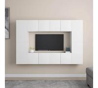 GeenYuu Ensemble Meuble TV Blanc Bois d'ingénierie 8 pcs Suspendu Mural avec Rangement tiroir Porte Niche pour Salon séjour multimédia Audio vidéo Console Design Moderne Industriel