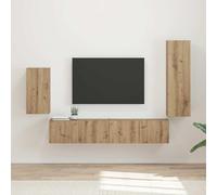 GeenYuu Ensemble Meuble TV en Bois d'ingénierie chêne Artisanal 4 pièces avec Portes et étagères, Rangement Mural Moderne pour Salon séjour Multimedia Audio vidéo, Design épuré