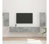 GeenYuu Ensemble Meuble TV Gris béton Bois d'ingénierie 4 pièces avec tiroirs, étagères murales et Rangement modulable pour Salon séjour multimédia Design Moderne Industriel