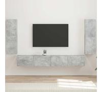 GeenYuu Ensemble Meuble TV Mural 4 pcs Gris béton Bois d'ingénierie 10 étagères Portes pivotantes Rangement Salon séjour Multimedia Audio vidéo Console