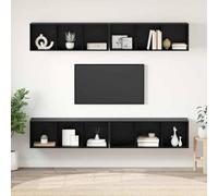 GeenYuu Ensemble Meuble TV Mural 4 pièces chêne Noir Bois d'ingénierie 37 x 37 x 107 cm Rangement Salon Contemporain avec étagères et niches pour télévision multimédia