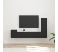 GeenYuu Ensemble Meuble TV Mural 4 pièces Noir Bois d'ingénierie avec étagères et Portes pour Rangement Salon séjour Multimedia Audio Video Design Moderne Industriel