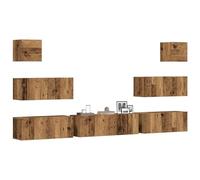 GeenYuu Ensemble Meuble TV Mural 7 pièces Bois d'ingénierie Vieux Bois avec tiroir Porte Niche pour Rangement Salon séjour Multimedia Audio vidéo Design Industriel Moderne