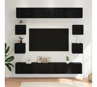GeenYuu Ensemble Meuble TV Mural 8 pcs en Bois d'ingénierie chêne Noir 100 x 30 x 30 cm avec Portes charnières Rangement Salon séjour multimédia Design Moderne