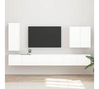 GeenYuu Ensemble Meuble TV Mural Blanc Brillant 6 pièces avec étagères, tiroirs, Portes pivotantes, Rangement modulable pour Salon séjour multimédia Audio vidéo Design Moderne