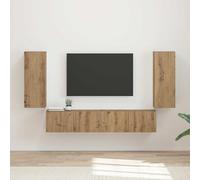 GeenYuu Ensemble Meuble TV Mural en Bois d'ingénierie chêne Artisanal 4 pièces avec étagères et Portes pivotantes pour Salon séjour Multimedia Rangement Design Moderne