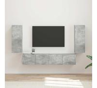GeenYuu Ensemble Meuble TV Mural Gris béton en Bois d'ingénierie 4 pièces avec étagères, Portes pivotantes, Rangement pour Salon séjour multimédia et Support Console Design Moderne