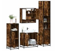GeenYuu Ensemble Meubles Salle de Bain 4 pièces chêne fumé Bois ingénierie avec Armoire Miroir, Meuble lavabo, Colonne Rangement, tiroir et Porte pour Organiser Serviettes et cosmétiques