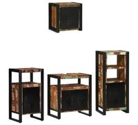 GeenYuu Ensemble mobilier Salle Bain 4 pièces Bois recyclé Solide avec Portes en Bois Massif, tiroirs et étagères, Armoire Murale Suspendue, Rangement lavabo Vasque pour Organiser Serviettes et