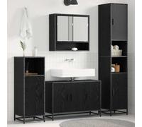 GeenYuu Ensemble mobilier Salle Bain 4 pièces chêne Noir Bois d'ingénierie avec Meuble Miroir lavabo Colonne et Rangement Mural pour Organiser Serviettes et cosmétiques