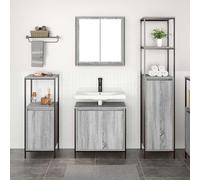 GeenYuu Ensemble mobilier Salle de Bain 3 pièces Gris Sonoma Noir Bois d'ingénierie avec Miroir Plan et Grande Armoire Colonne pour Rangement sous évier et Espace organisé