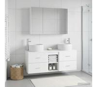GeenYuu Ensemble mobilier Salle de Bain 4 pcs Blanc Bois d'ingénierie avec Miroir LED Double Face et Rangement Mural pour Chambre Bureau séjour Cuisine