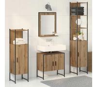 GeenYuu Ensemble mobilier Salle de Bain 4 pcs Bois d'ingénierie Marron avec Armoire Colonne, Miroir, Meuble sous évier, Rangement Porte affleurante pour Organiser Serviettes et cosmétiques