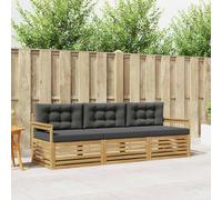 GeenYuu Ensemble mobilier Salon canapé extérieur 3 pcs Blanc Anthracite Polyester Design à Lattes modulable avec Coussins Confortables pour Jardin terrasse Patio
