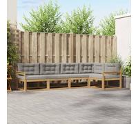 GeenYuu Ensemble mobilier Salon extérieur 4 pièces Blanc et Gris Clair en Polyester avec Coussins Amovibles, Design à Lattes, accoudoirs Pratiques et modularité pour Jardin
