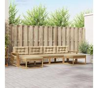 GeenYuu Ensemble mobilier Salon extérieur 6 pièces canapés Bois d'acacia Massif Blanc Beige Design à Lattes Confortable pour terrasse Jardin Piscine Usage extérieur