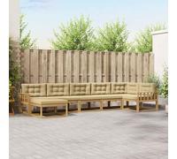 GeenYuu Ensemble mobilier Salon extérieur 7 pièces canapé modulable Bois d'acacia Blanc Beige pour terrasse Jardin Piscine avec Coussins Confortables et Design à Lattes