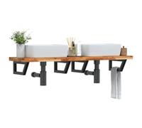 GeenYuu Étagère de Vasque Murale en Acier Noir et Bois Massif d'acacia 160x40 cm avec Support trapèze pour Salle de Bain, Rangement sous évier, Colonne, Porte-Serviette et Espace buanderie